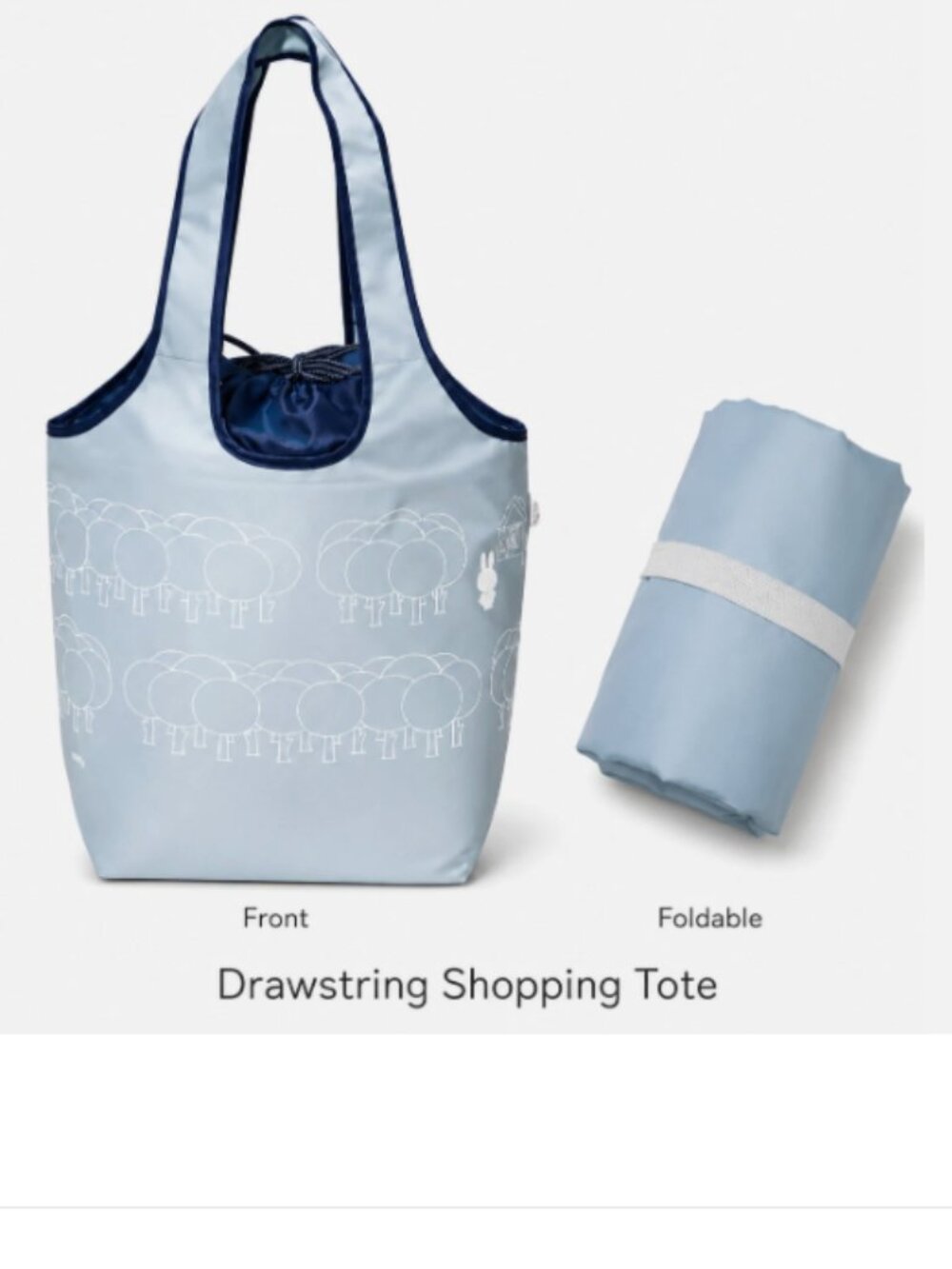 JAPAN Miffy Tote Blue Rabbit Forest 2-Way LARGE Market Foldable Drawstring Bag